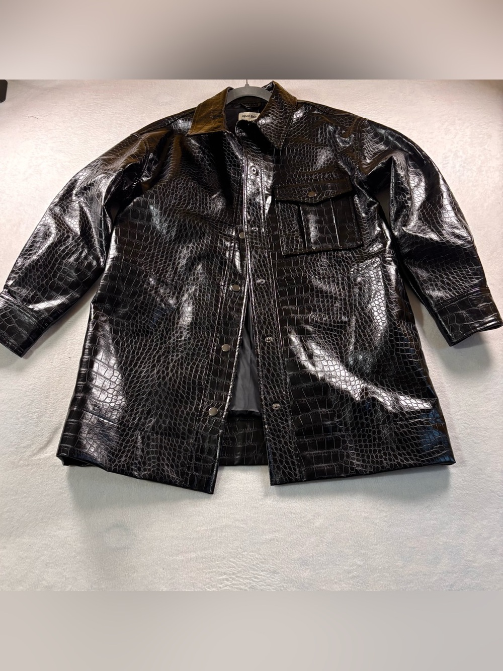 Women’s Black Croc-Embossed Faux-Leather Jacket